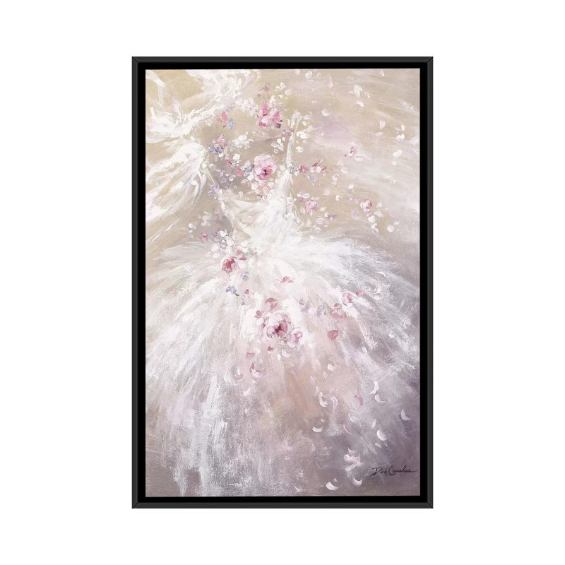 «Rose Dance II» par Debi Coules - reproduction d'art, H 26 po x l 18 po x 1,5 po, Toile avec cadre noir, Pas de tapis