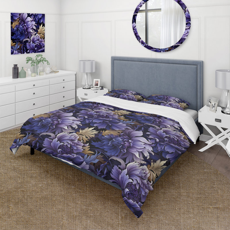 Mystic Purple Damask Whispers - Ensemble de housse de couette damassé, Housse de couette pour grand lit et 2 taies décor