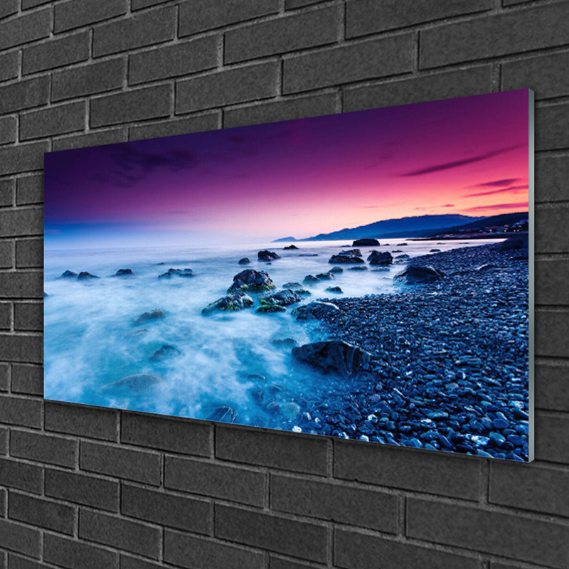 Glass Print Wall Art 100X50cm Image Printed On Glass Decorative Wall Picture Behind Toughened / Tempered Safety Real Glass For Kitchen & Living Room Theme: Ocean Beach Landscape