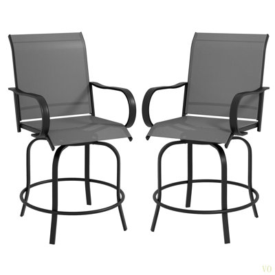 Outdoor Bar Stools With Armrests, Set Of 2 360° Swivel Bar Height Patio Chairs With High-Density Mesh Fabric, Steel Frame Dining Chairs For Balcony, Poolside, Backyard