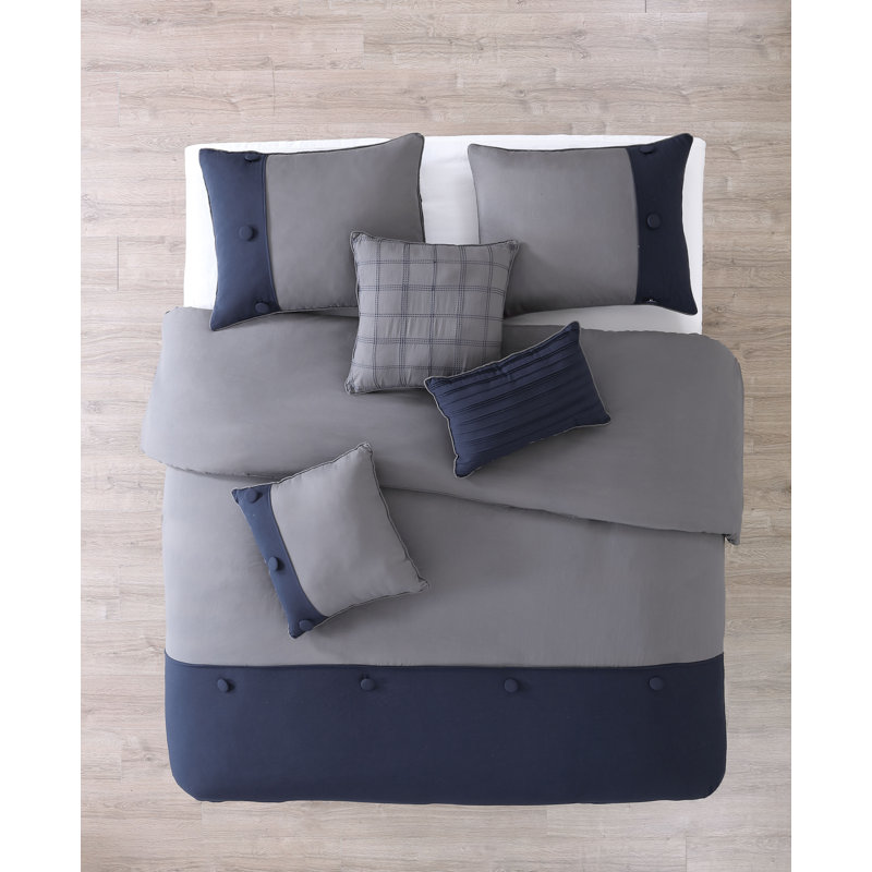 Ensemble d'édredon , Édredon très grand + 3 coussins décoratifs + 2, Gris/bleu marine