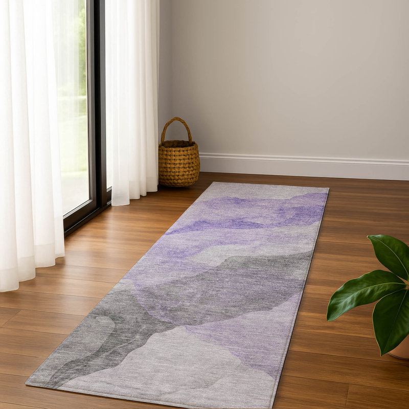 Premium Machine Washable Mayfield AMF2109 Abstract Rug, 2'3" x 7'6" Runner, Lavender