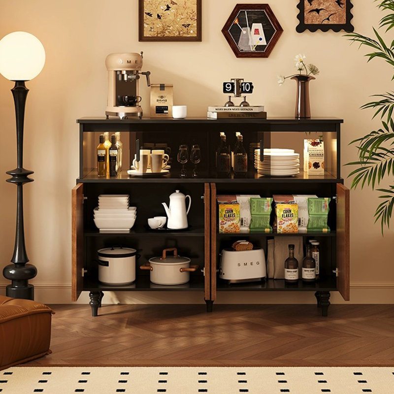Buffet en bois massif noir et noyer, H 42,13 po x l 40,55 po x P 15,75 po