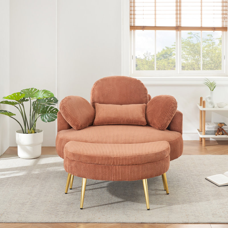 Velours côtelé orange avec cadre en bois massif et 3 coussins décoratifs réglables pour une petite chambre à coucher, Orange