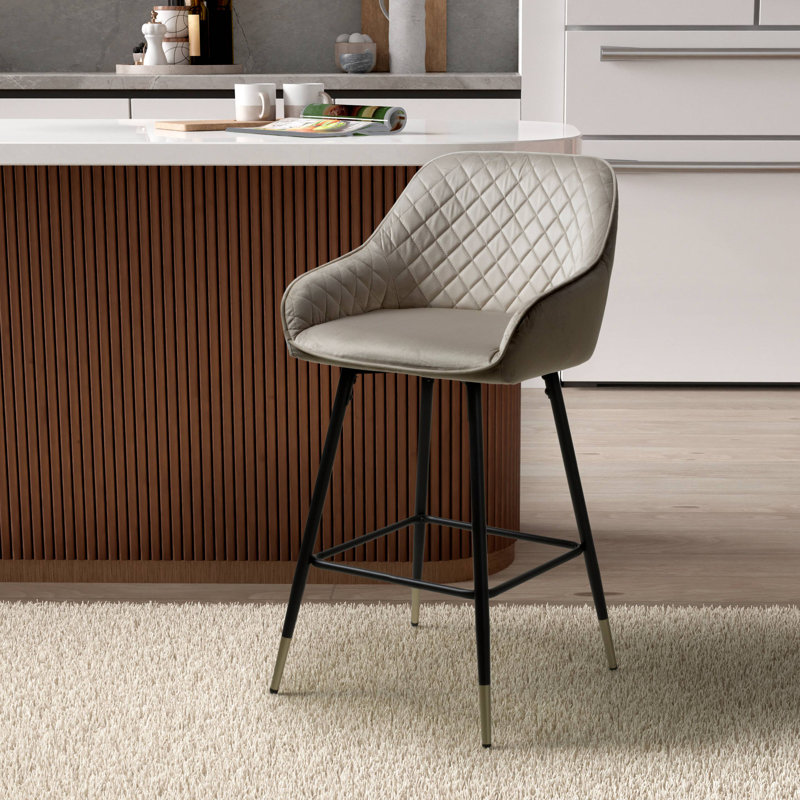 Adedeji Upholstered Counter Stool with Metal Frame, Mink