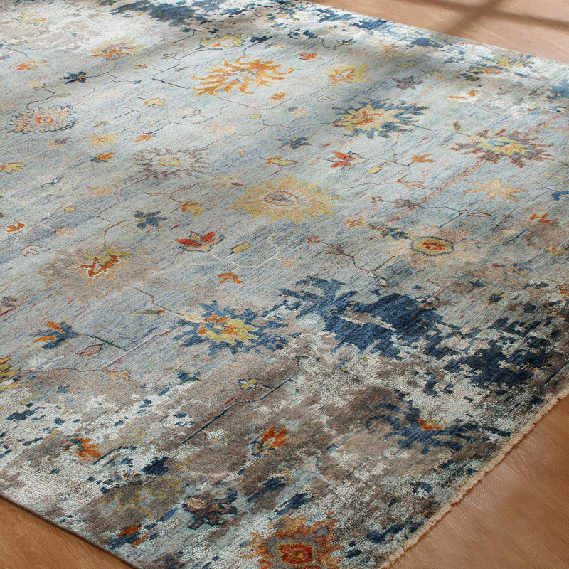 Tapis noué à la main à motif de pétales bruns, Rectangulaire 2 pi x 3 pi