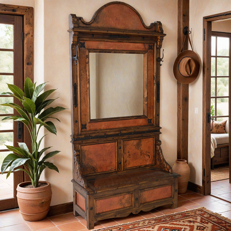 Banc d'entrée avec miroir en cuivre Frontier