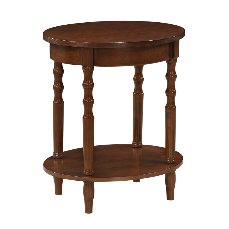 Moravian Oval End Table with Shelf, Espresso