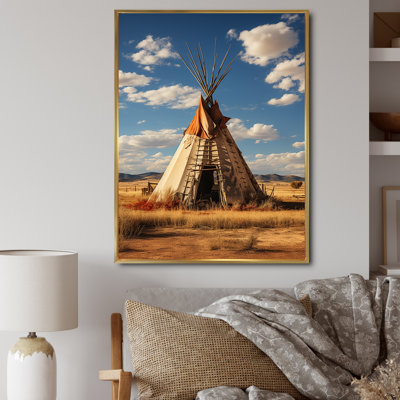 Beige corail, tipi natif, vents qui soufflent, encadré sur toile