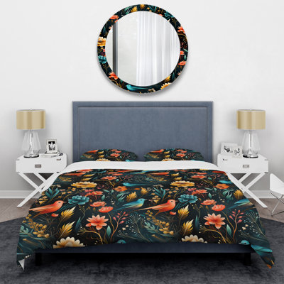 Ensemble de housse de couette Rainbow Colors Playful Bird Carnival II - Floral