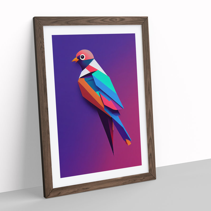 Colourful Bird No.4 - Print, 66cm H x 48cm W x 2cm D, Walnut Framed, White