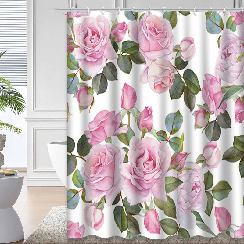 Rideau de douche à motif floral avec 12 crochets, L 72 po x l 72 po