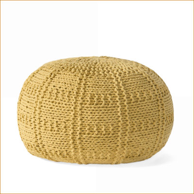 YUNY Pouf rond en coton tricoté 20 x 20 - Repose-pieds polyvalent | Jaune | Rond