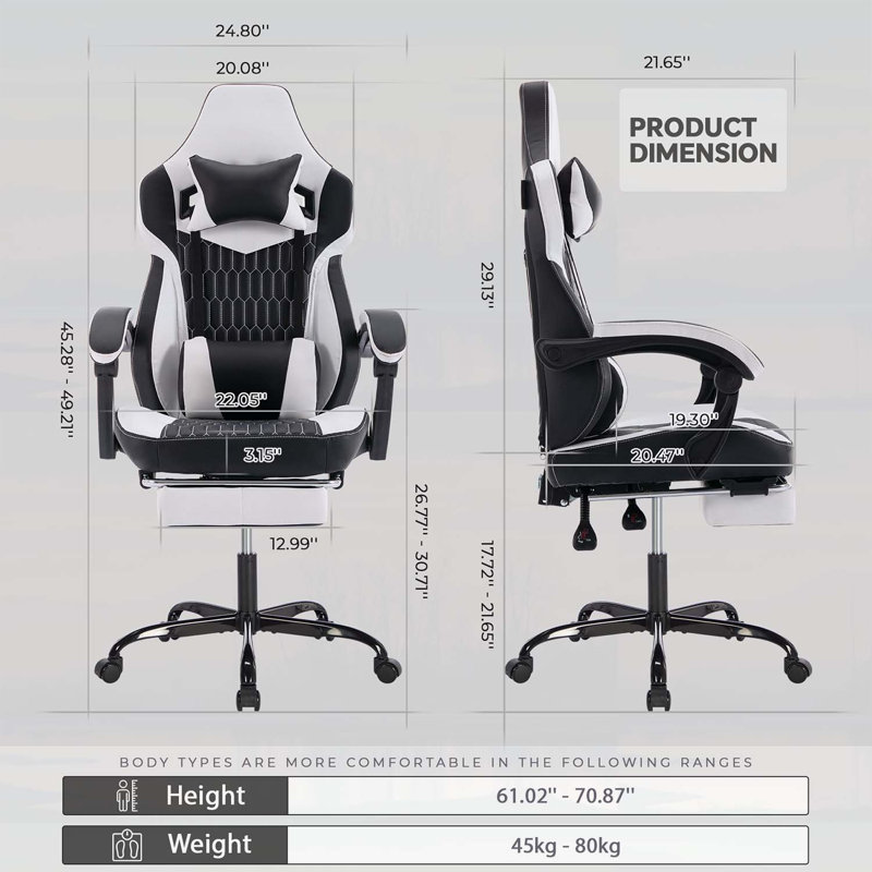 Chaise de jeu à haut dossier avec repose-pieds, conception ergonomique et soutien lombaire pour un confort et un style ultimes