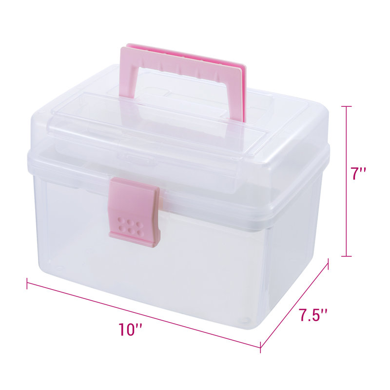 Clear Storage Basket with Pink Handle and White Tray