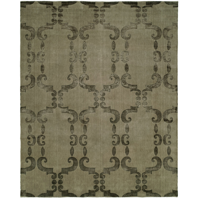Tapis géométrique beige noué à la main, Rectangle 8 pi x 10 pi