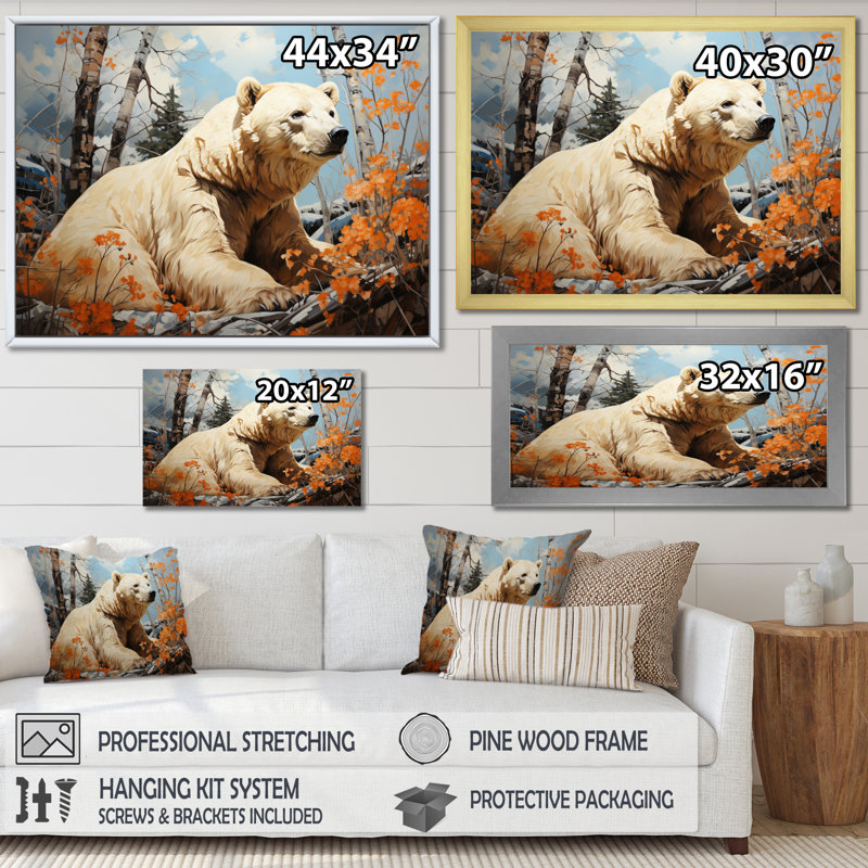 «Bear Majestic Bear Pastoral I», reproduction d'art sur toile, H 34 po x l 44 po x P 1,5 po, Cadre photo noir