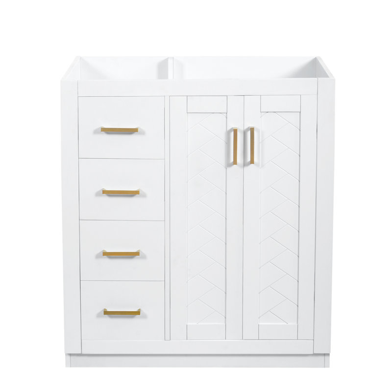 Ensemble de meuble-lavabo autoportant avec cadre en bois massif 30 po, 3 tiroirs et portes à fermeture douce, White