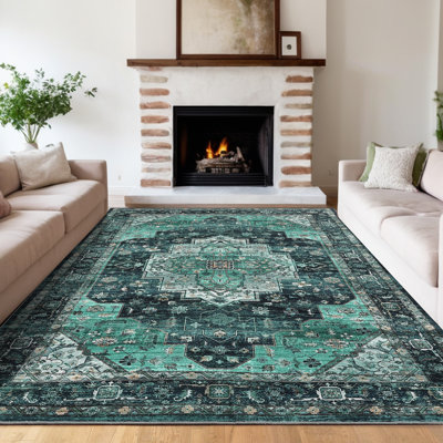 Mcquay Oriental Machine Washable Area Rug for Living Room Non-Slip Vintage Carpet with Rubber Backing for Bedroom Hallway Dining Room Kitchen Office Farmhouse
