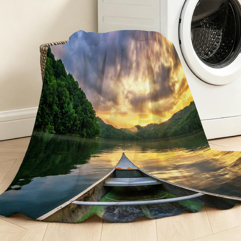 Jeté en flanelle bleue ultra douce, un coucher de soleil spectaculaire à partir d'un imprimé recto, Jeté 50 po x 60 po