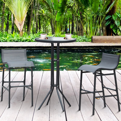 Ensemble de bistro 3 pièces pour 2 personnes, table de pub ronde avec 2 chaises de bar au design confortable et robuste, gris anthracite