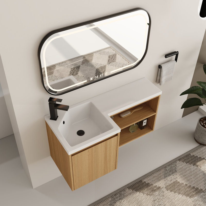 Ensemble de meuble-lavabo mural simple 36 "en L avec lavabo en résine, Left