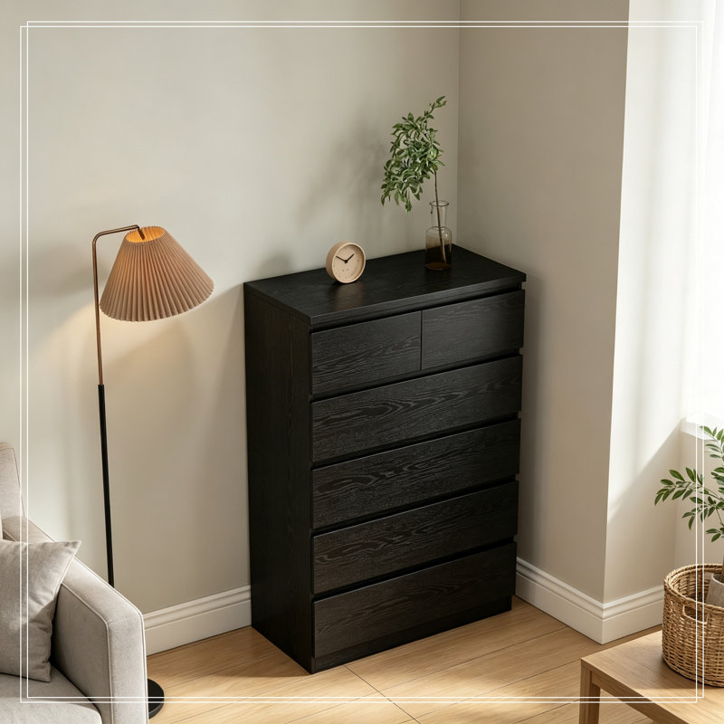Commode de rangement moderne avec 5 tiroirs, Noir