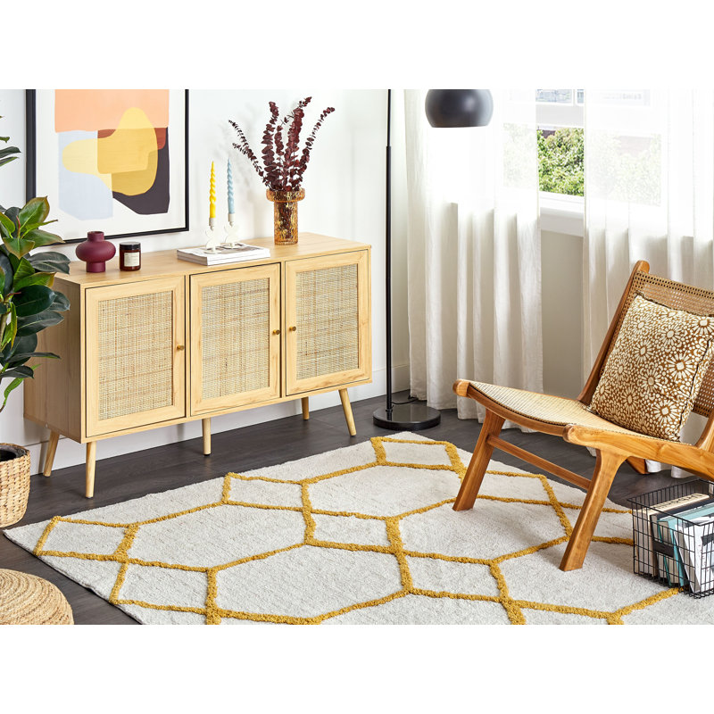Bowerston Geometric Cotton Hand Woven Shag 160cm X 230cm Area Rug
