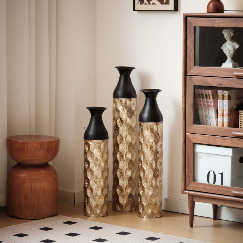 Set Of 3 Gorgeous Home Decoration Large Glazed Floor Metal Vases (24.8"/29"/33.8" H)