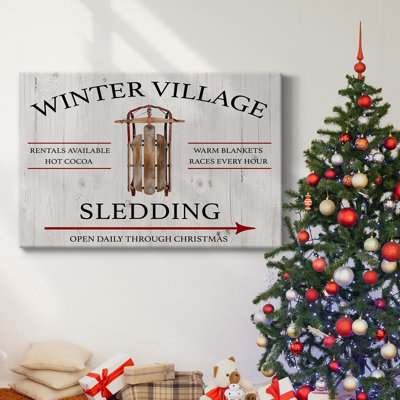 Winter Village Sledding-Gallery Wrapped Canvas