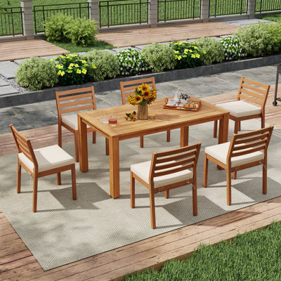 Delania 7-piece Outdoor Dining Set With Solid Wood Table