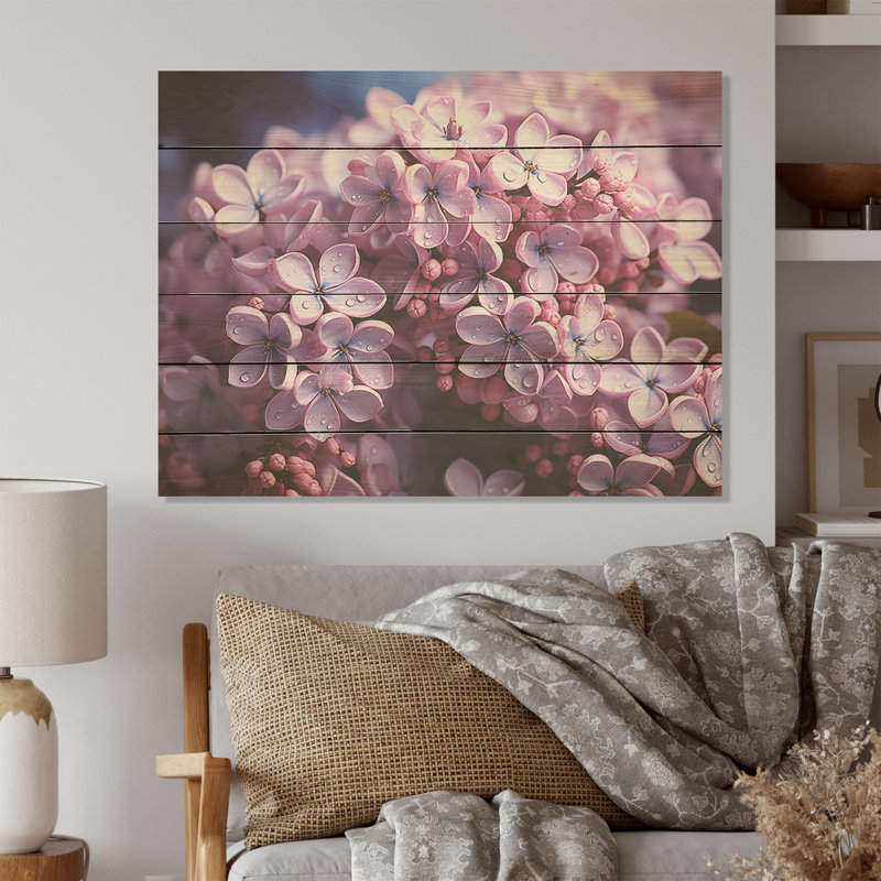 Harmonie de photos de lilas roses - lilas, art mural sur bois de pin naturel, H 10 po x l 20 po
