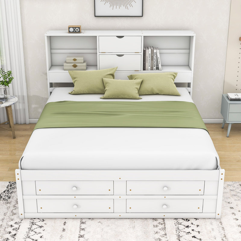 Cergio King Size 8 Drawer Wood Platform Storage Bed, White