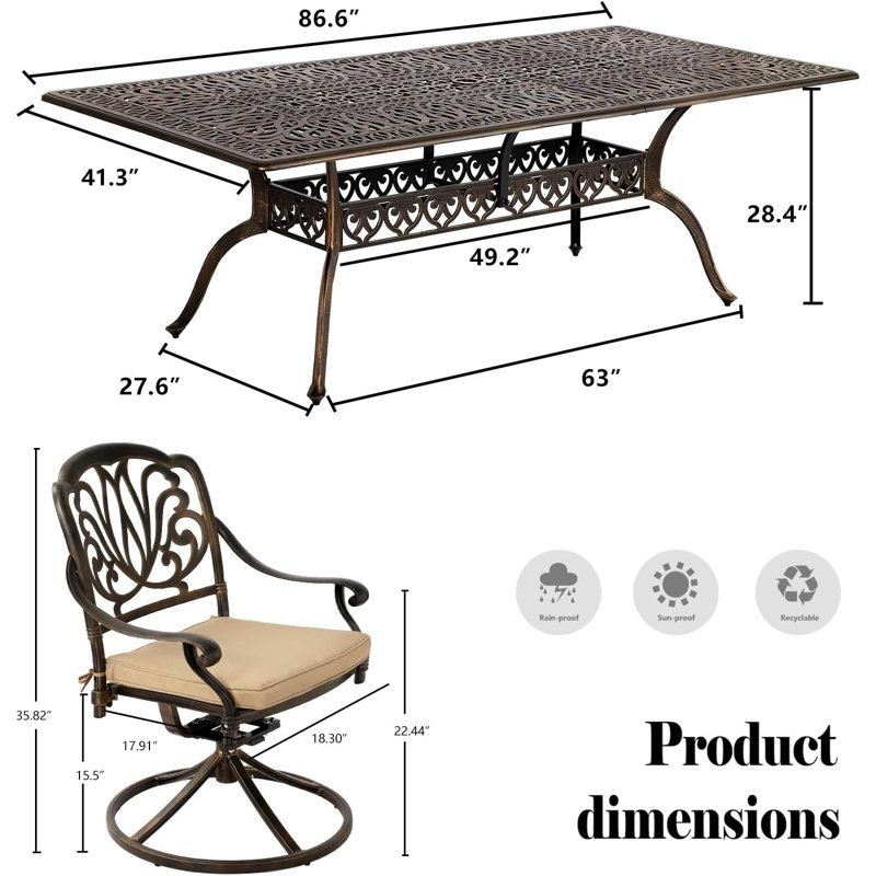 Andromede 8 - Person Patio Dining Set Umbrella Hole Included Rectangular Table with Cushions Included, Beige