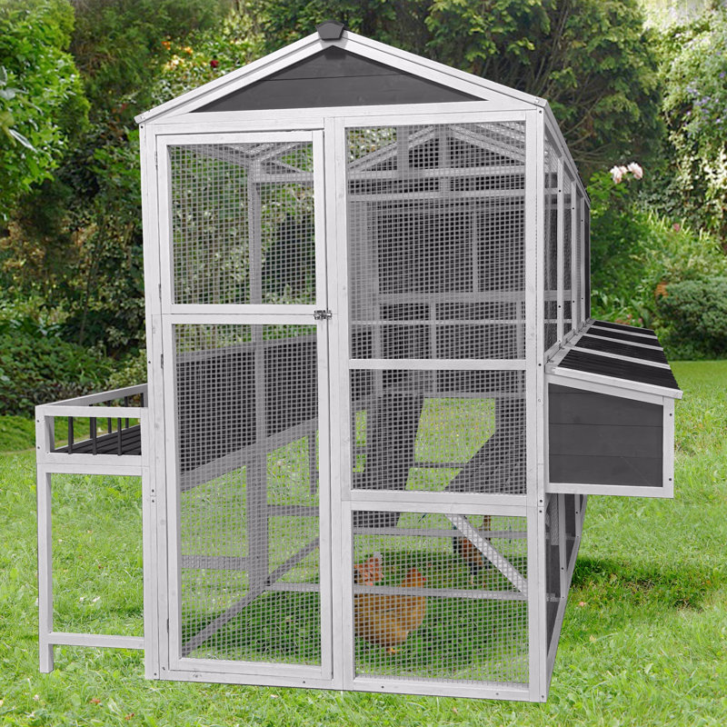 Poulailler avec poulailler, poulaillers pour 10 poulets à l'extérieur avec nichoirs, poulailler en bois avec plateaux coulissants, cage de jardin (95 po x 80 po x 83 po)
