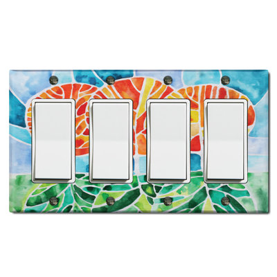 Abstract Orange Flowers Nature Themed 4 - Gang Rocker Standard Wall Plate