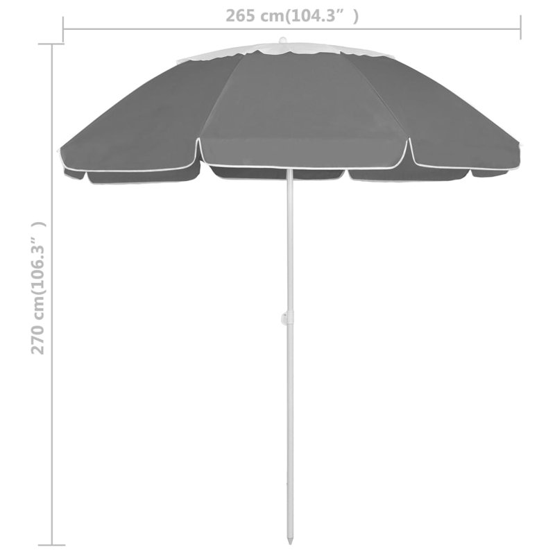 Mitcham 265cm Tilt Beach Parasol, Anthracite