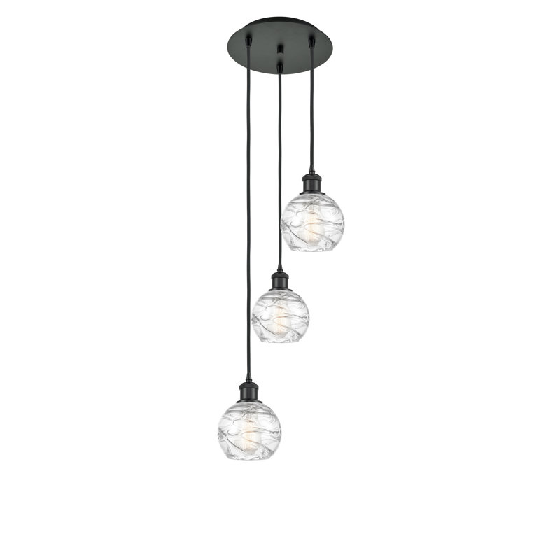 Cindi 3 - Light Cluster Pendant, 18" H x 12.75" W x 12.75" D, Clear Deco Swirl, Matte Black