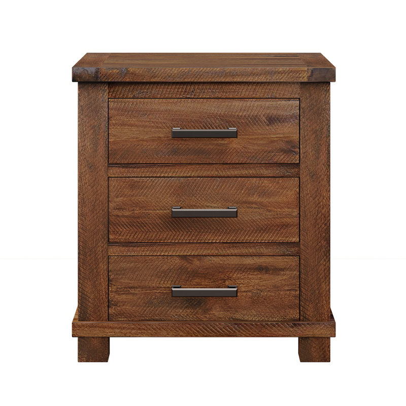 Ensemble de table de chevet rustique en bois massif récupéré à trois tiroirs Rustic, Rustic Brown, Ensemble de 2