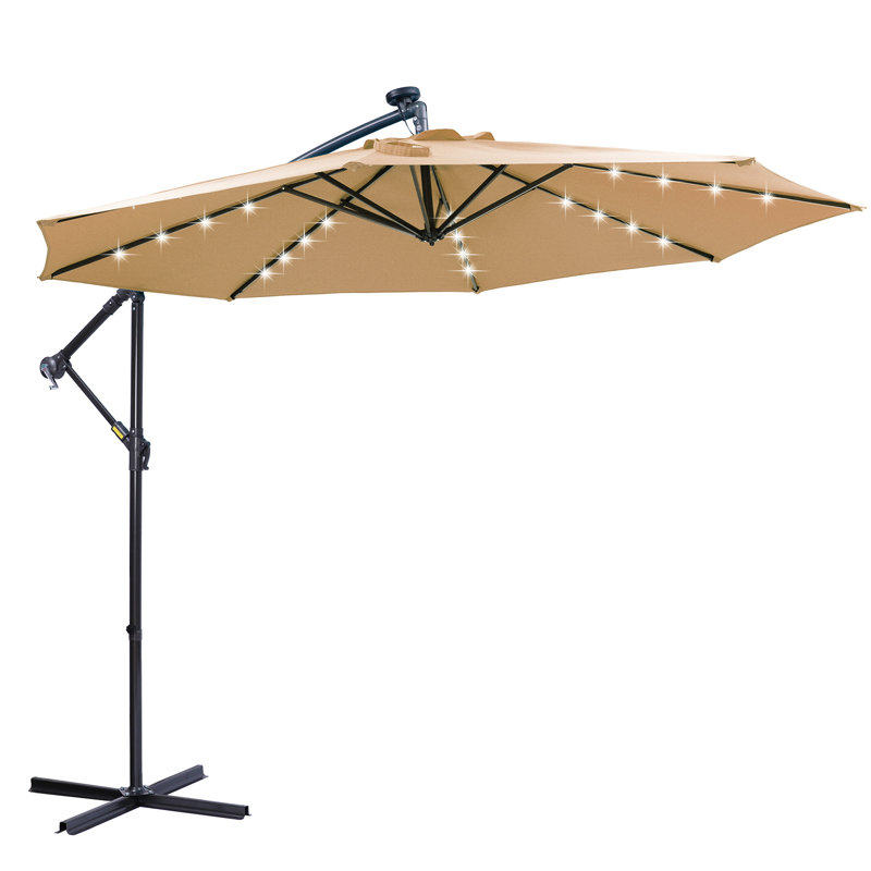 Parasol décalé 32 lumières DEL - Taupe Structure antirouille, parasol 100 po taupe Colorfast. Tissu robuste, brillant, facile à ajuster