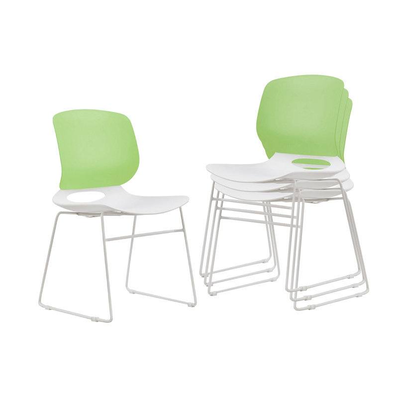 Ensemble de 4 chaises empilables ergonomiques avec base en trépied en acier, Vert/blanc