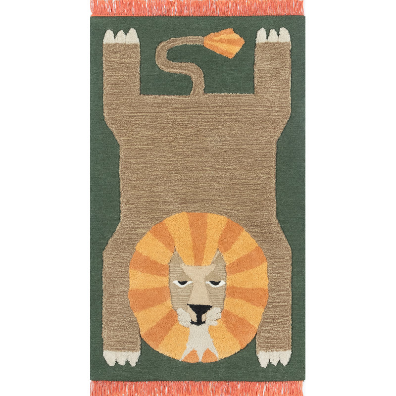 Tapis vert en laine touffeté à la main Castille, Rectangle 3 pi x 5 pi