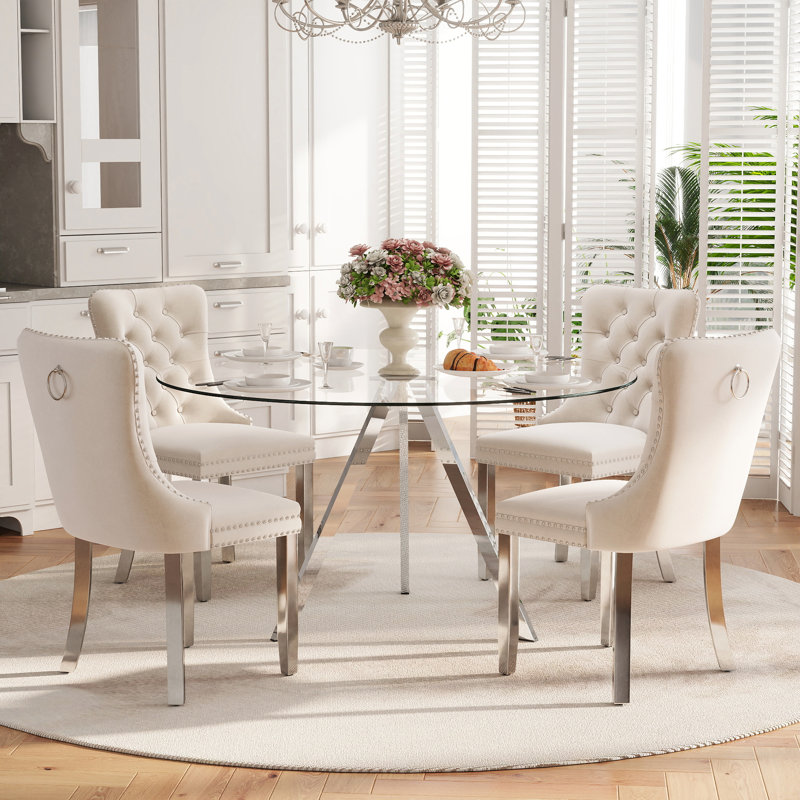 Ensemble de table ronde pour 4, H 30 po x l 47 po x P 47 po, Beige