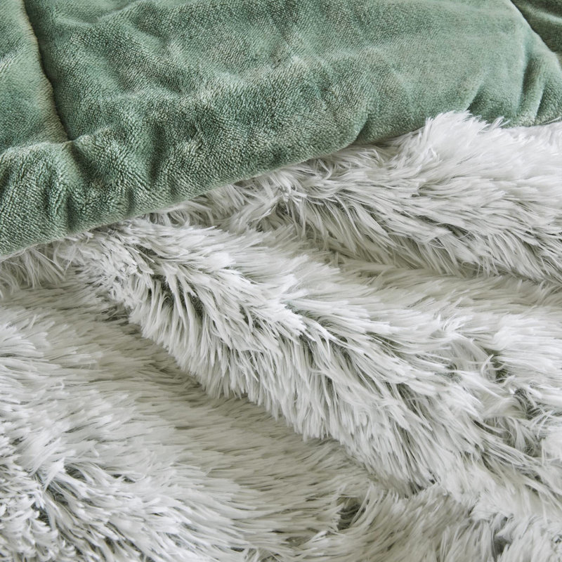 3 pièces d'édredon en fausse fourrure à poils longs 3 pièces pour lit double / grand lit, et agencement de couleur blanche, revers doux, - mini approuvé blanc, rembourrage, lavable à la machine au cycle délicat dans une laveuse de grande capacité, livré