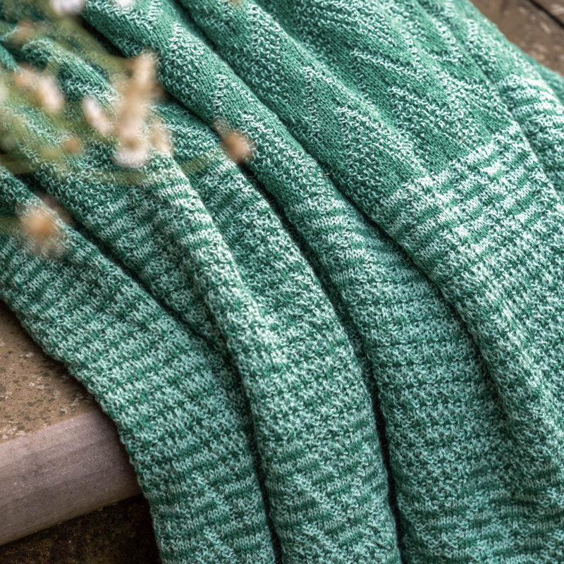 Nalu Knitted Herringbone Throw Apricot 1300x1700mm, Green