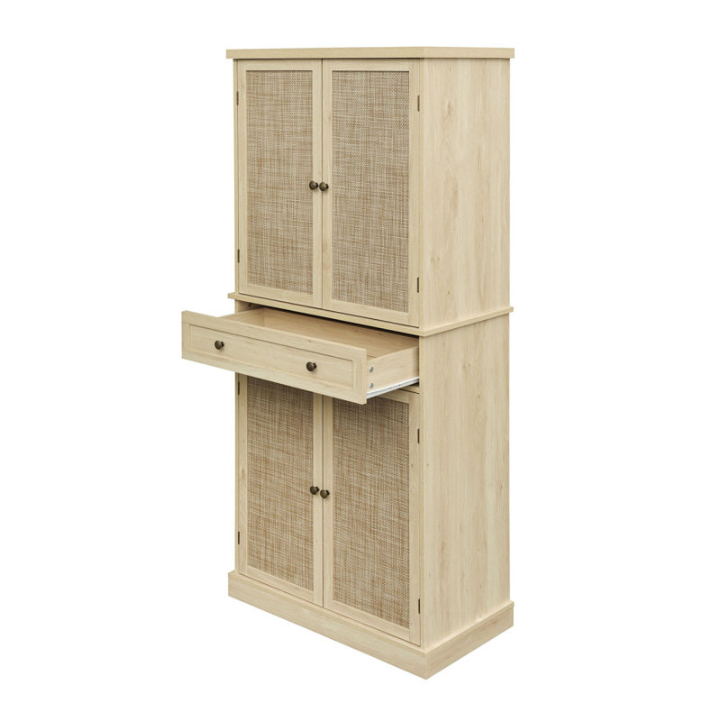 Armoire à 4 portes avec 1 tiroir, 4 tablettes intérieures réglables, armoire de rangement, Natural