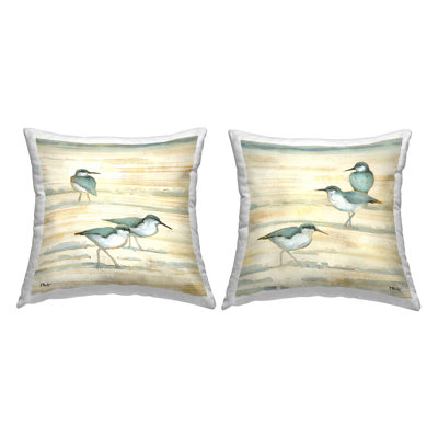 Neutral Beige Sandpipers Sandy Shoreline Beach Printed Throw Pillow Design By Paul Brent (Set Of 2)