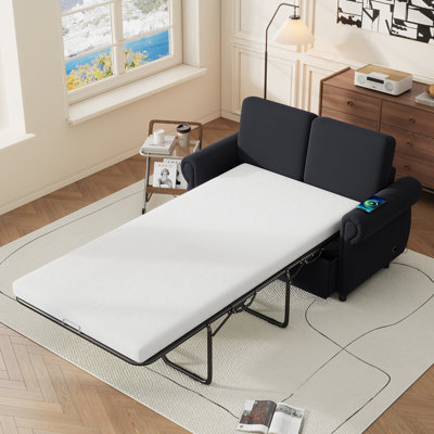 57.9" Orisfur Pull Out Sofa Bed  Loveseat Sleeper With Twin Size Memory Mattress With Two Usb Ports For Living Room Spaces