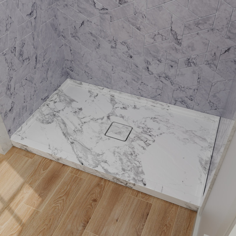 Base de douche rectangulaire en alcôve en acrylique blanc 60 po x l 36 po avec drain central