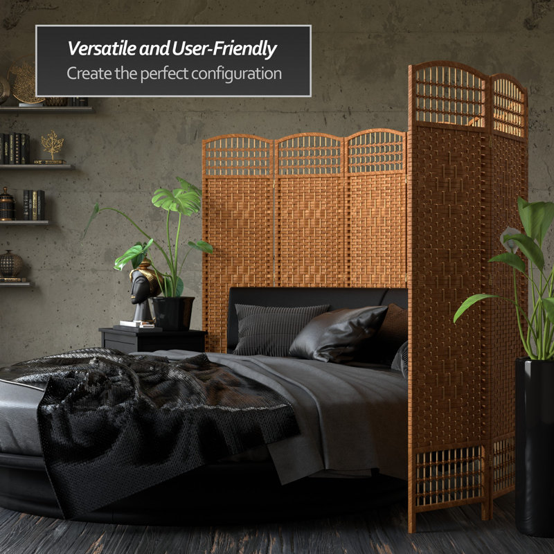 67" x 64" Weave 5 Panel Room Divider, Dark Beige, 5